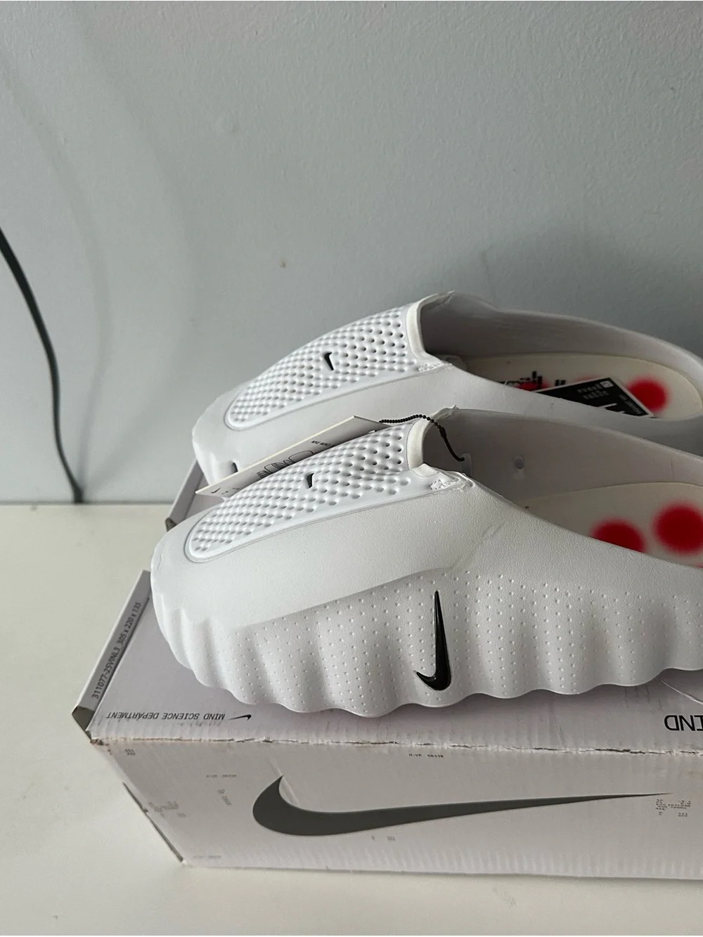 Nike White Kids Slide Sandals with Small Black Swoosh